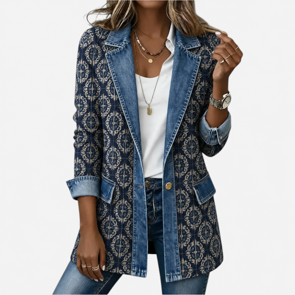 🎉Limited-time 49% off】Elegant mixed-media denim and knit cardigan