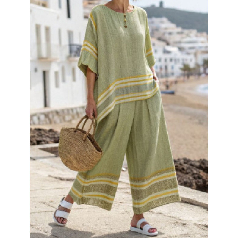 Women's Striped Linen Blend Two-Piece Co-ord Set
