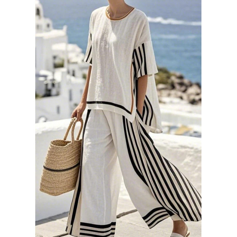Women's Striped Linen Blend Two-Piece Co-ord Set