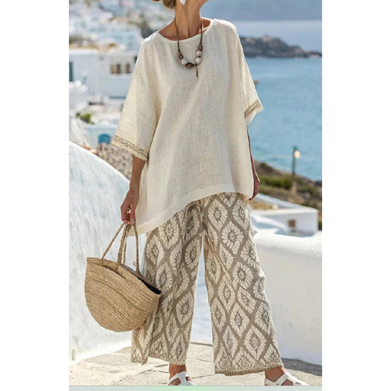 Women's Striped Linen Blend Two-Piece Co-ord Set