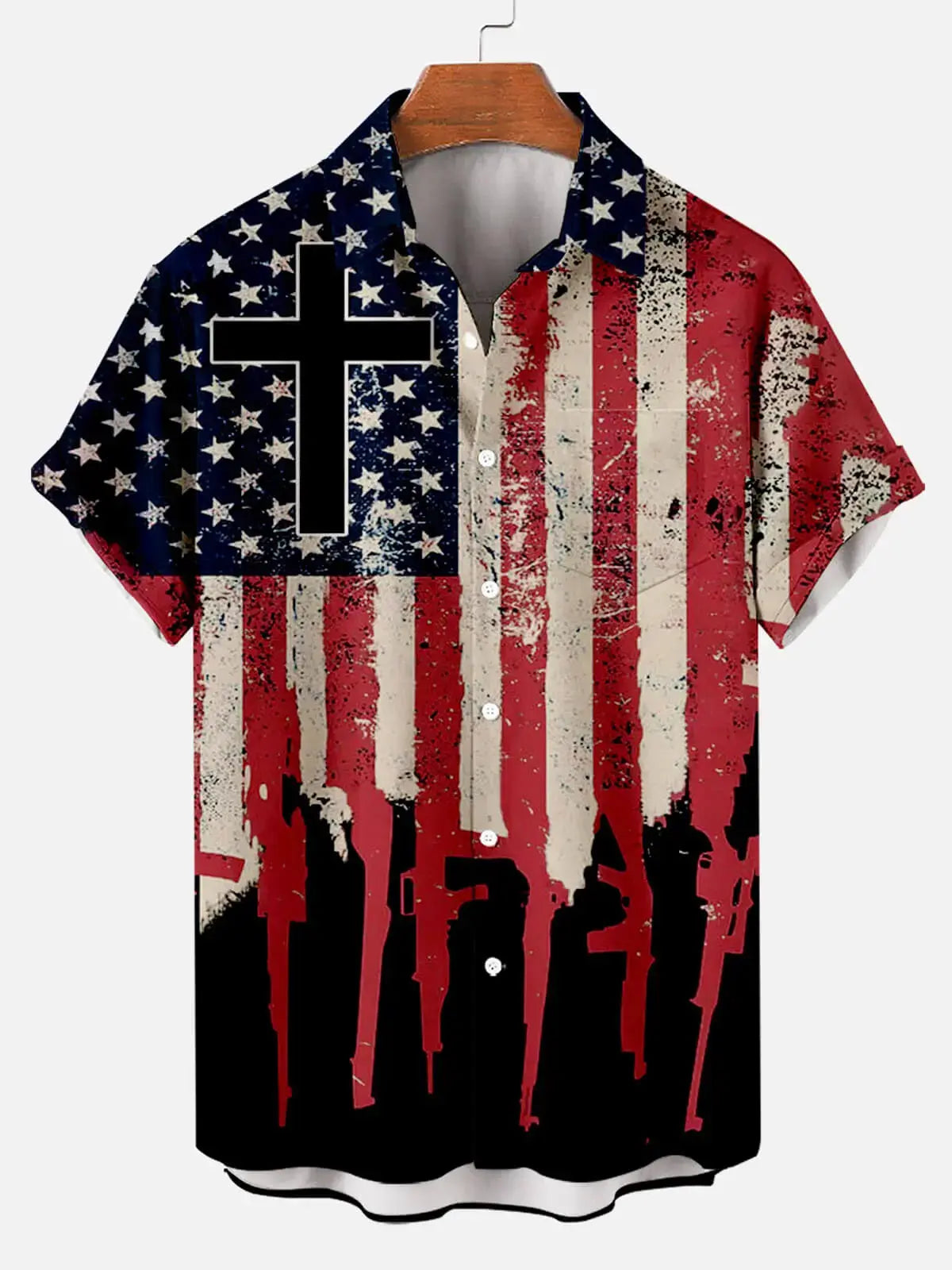 Men's Independence Day Print Casual Breathable Short Sleeve Shirt American Flag Novelty
