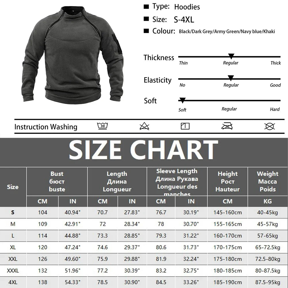 Tactical Fleece Hoodie - Windproof Thermal Pullover for Field & Range