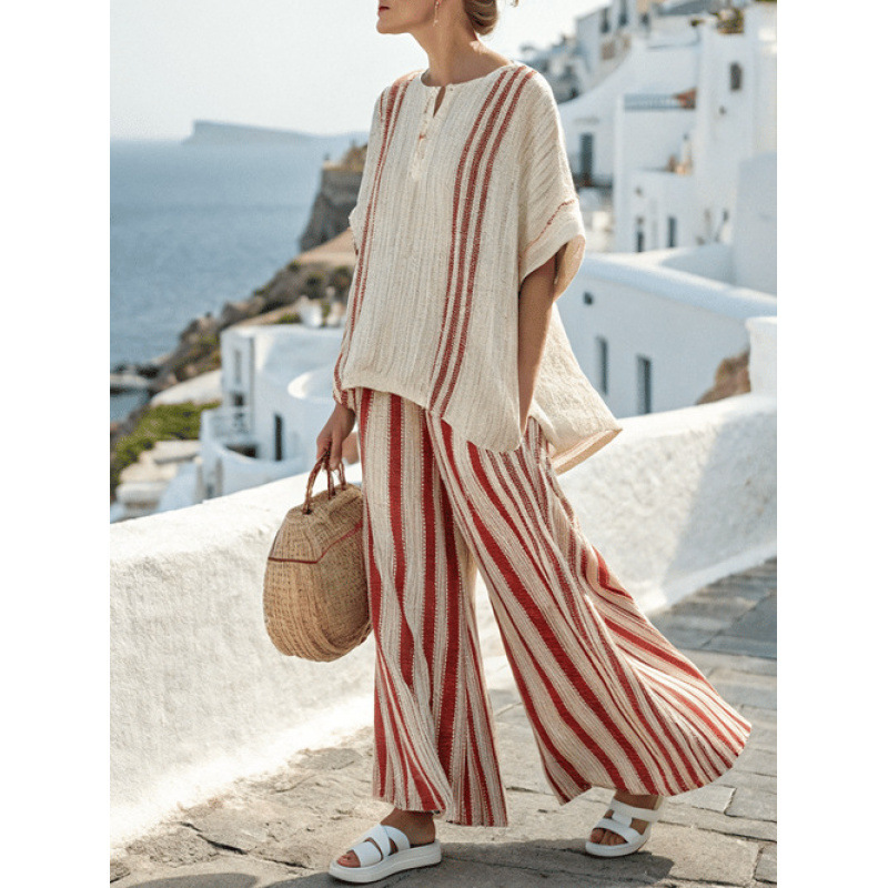 Women's Striped Linen Blend Two-Piece Co-ord Set