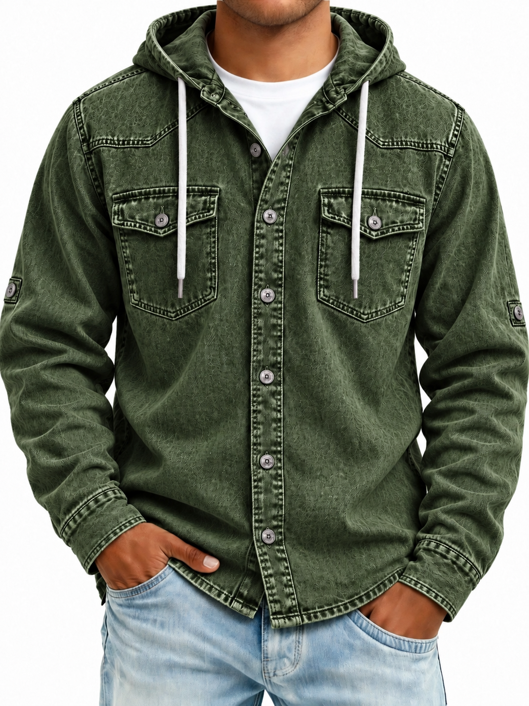 Vintage Washed Hooded Western Shirt