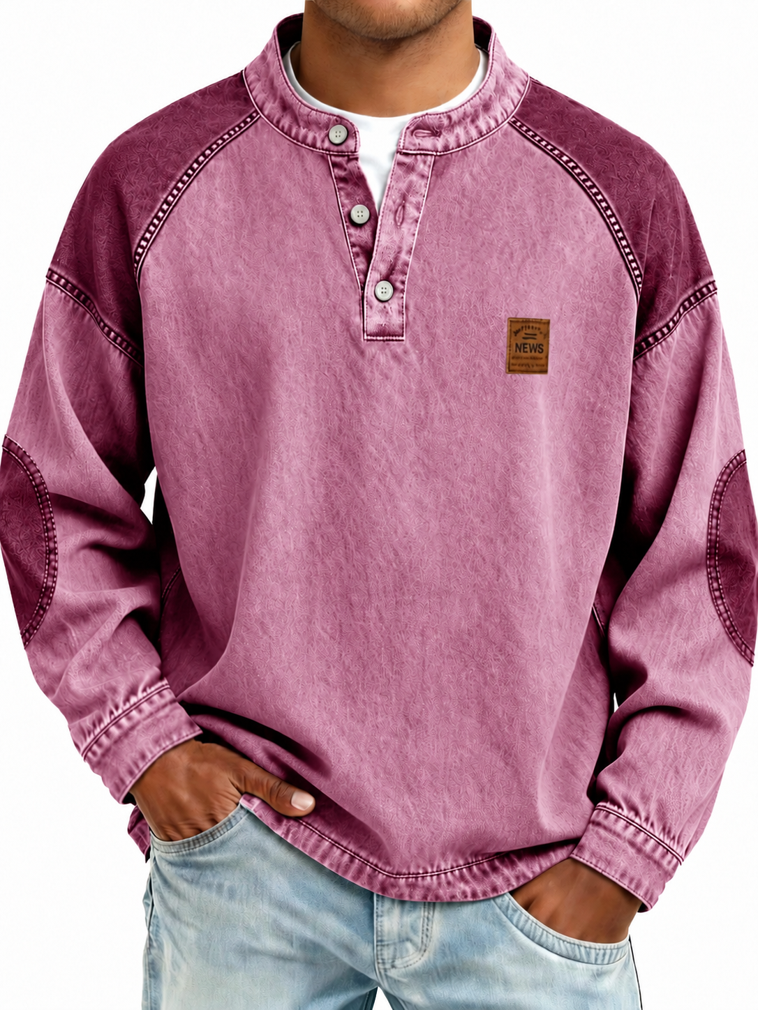 Colorblock Vintage 100% Cotton Henley Shirt