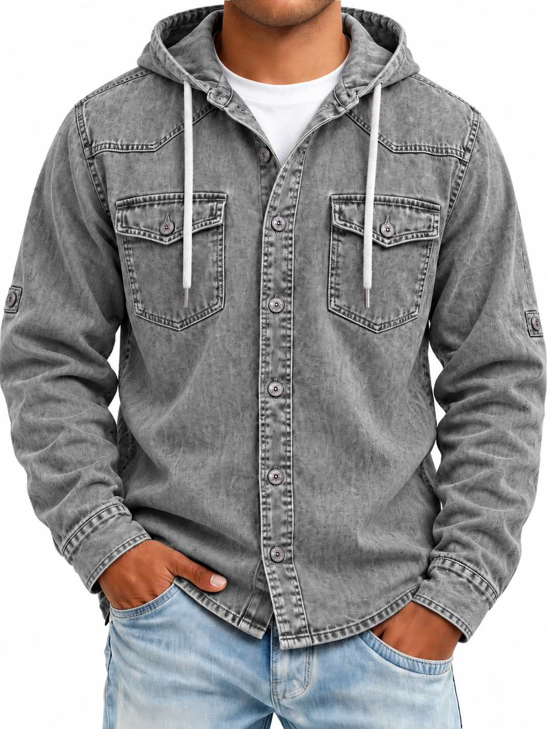Vintage Washed Hooded Western Shirt