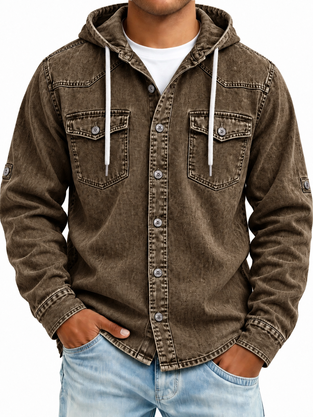 Vintage Washed Hooded Western Shirt