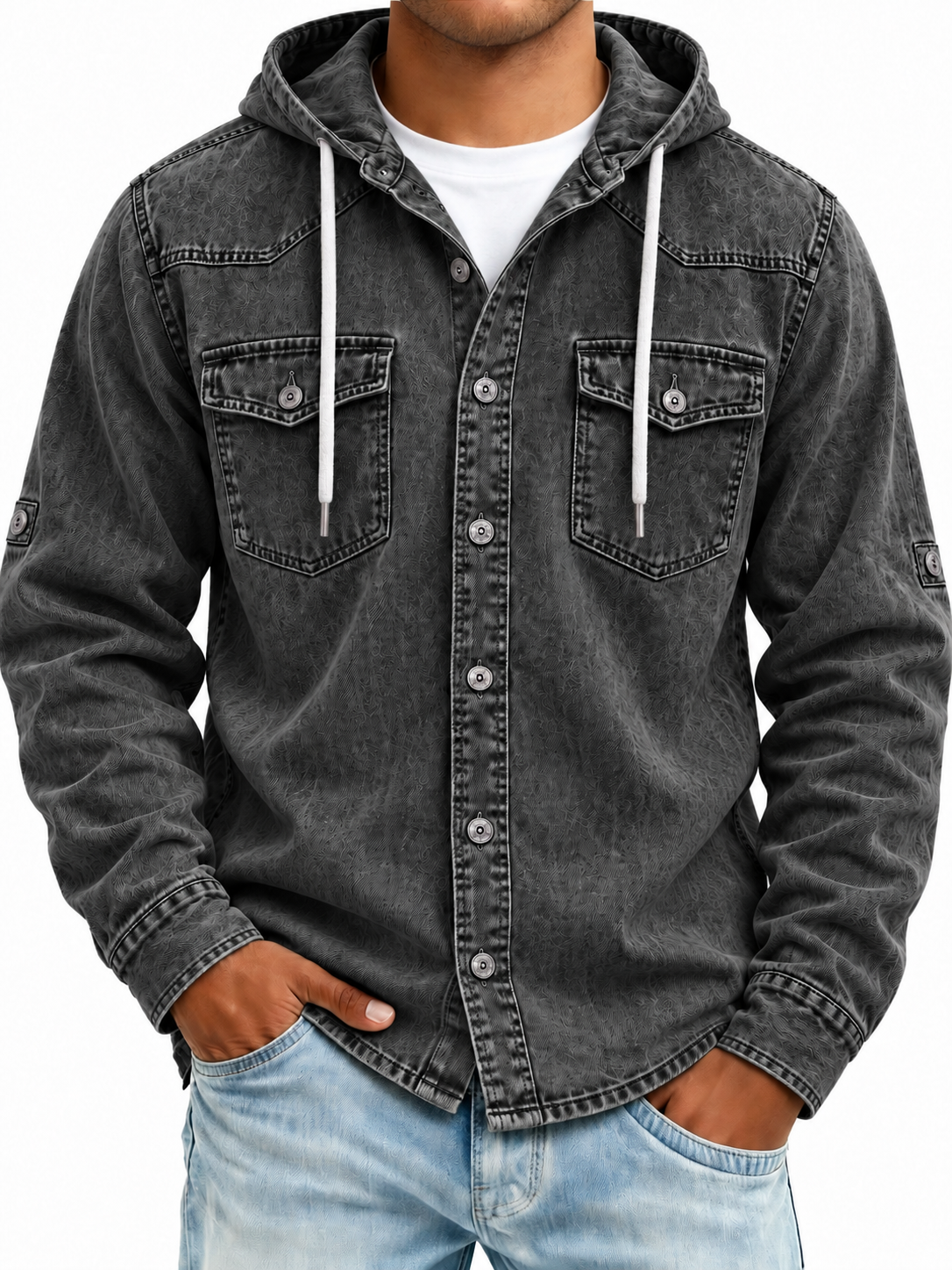 Vintage Washed Hooded Western Shirt