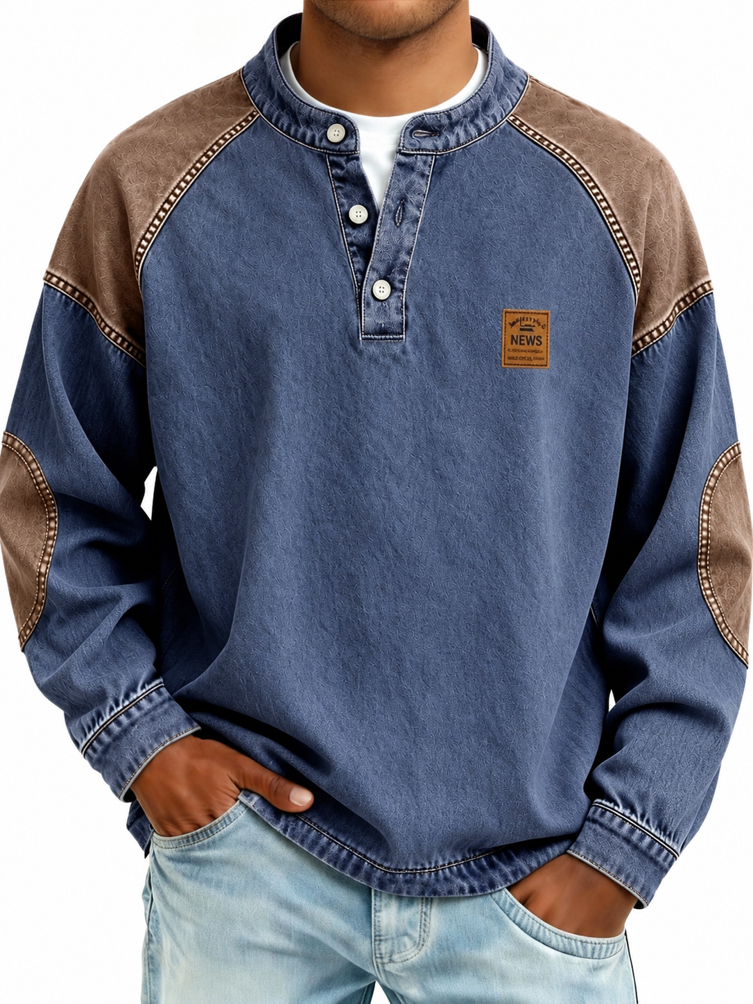 Colorblock Vintage 100% Cotton Henley Shirt