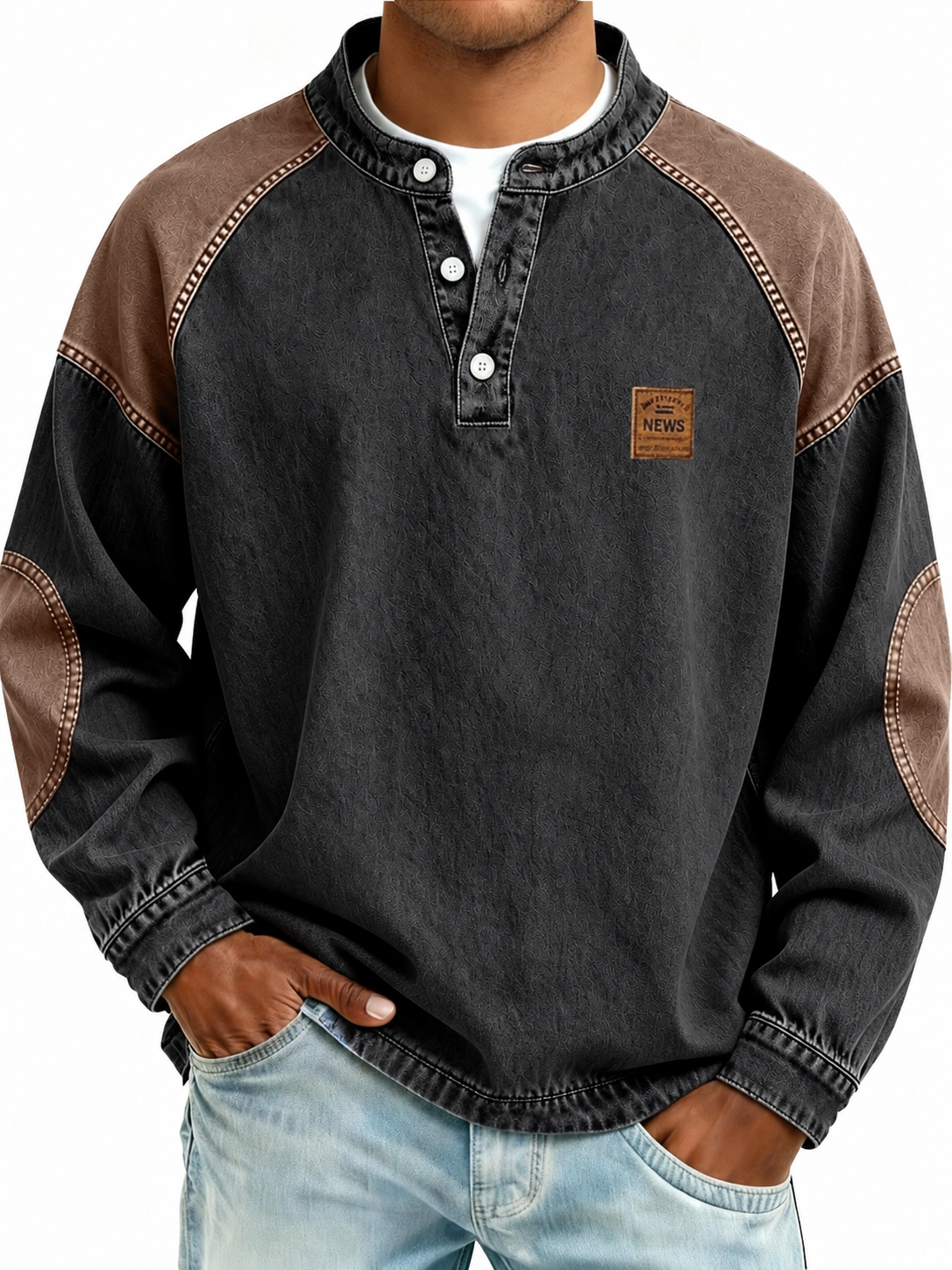 Colorblock Vintage 100% Cotton Henley Shirt
