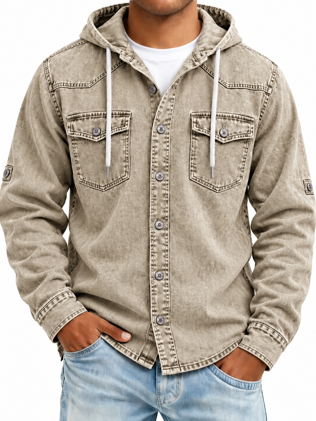 Vintage Washed Hooded Western Shirt