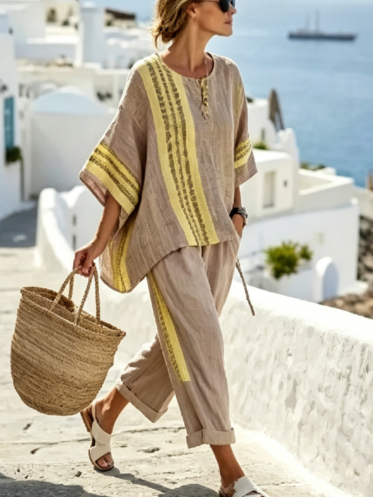 Women's Striped Linen Blend Two-Piece Co-ord Set