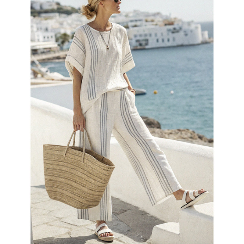 Women's Striped Linen Blend Two-Piece Co-ord Set