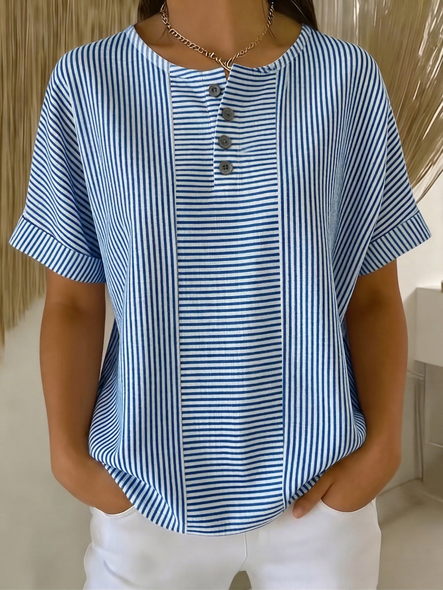 New Arrivals🔥 Women's Artistic Cut Striped Cotton Linen Shirt Blouse