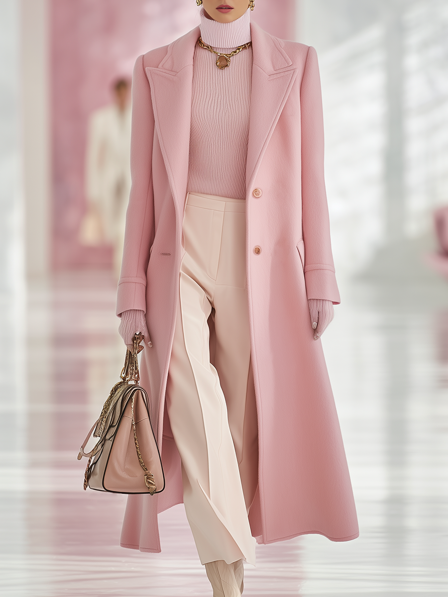 Elegant Classic Lapel Single-breasted Long Tweed Coat