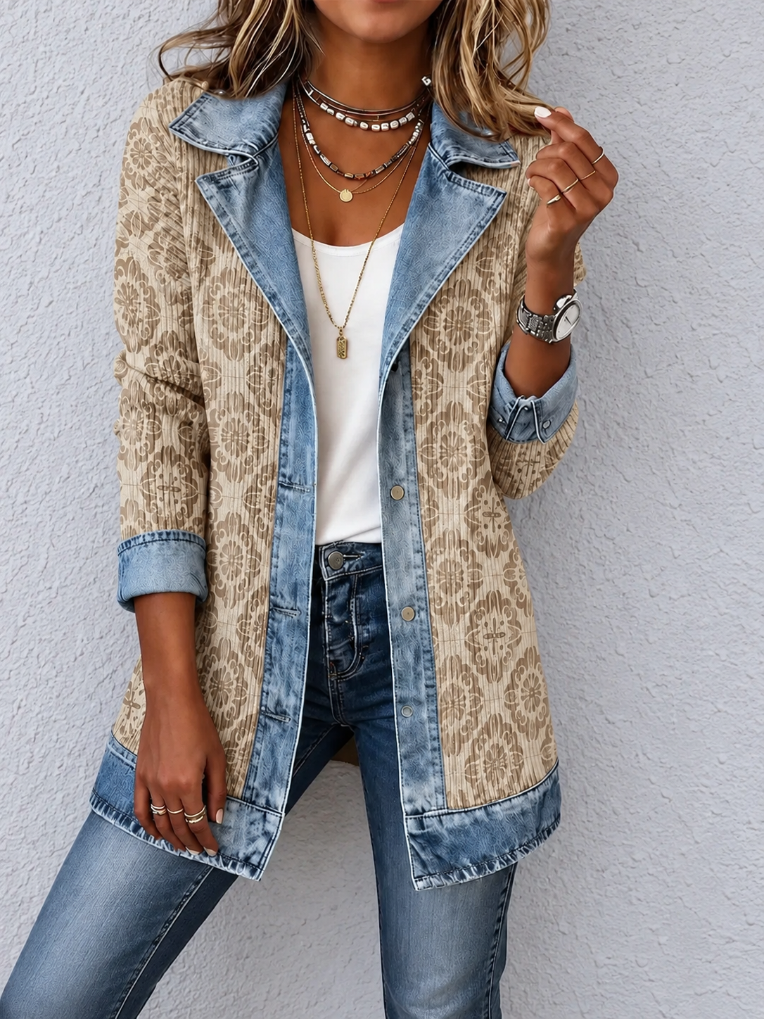 🎉Limited-time 49% off】Elegant mixed-media denim and knit cardigan