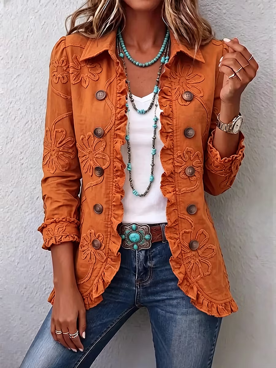 🤲LAST DAY SAVE 49% ⏰Boho-chic Floral Embroidered Utility Ruffled Trim Jacket