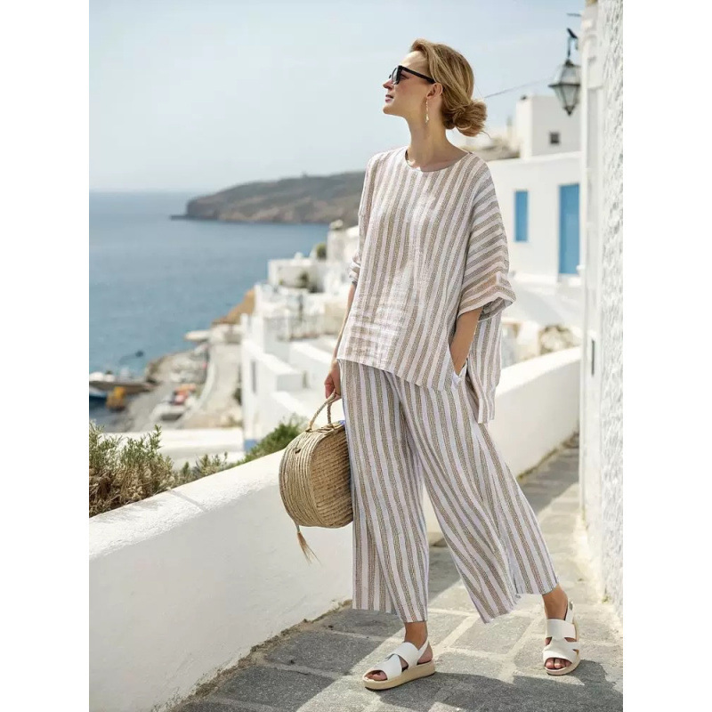 Women's Striped Linen Blend Two-Piece Co-ord Set