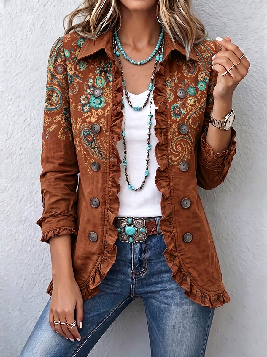🤲LAST DAY SAVE 49% ⏰Boho-chic Floral Embroidered Utility Ruffled Trim Jacket