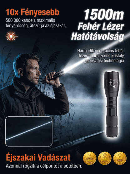 Szuperfényes Fehér Lézer Zseblámpa | 1500m Hatótáv -80%