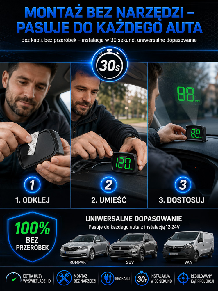Wojskowy Wyświetlacz HUD do Auta - Uniknij Mandatów! -50%