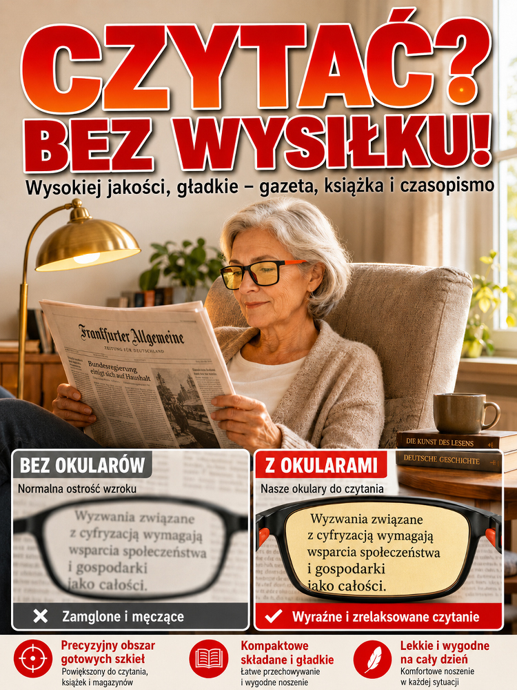 Inteligentne Okulary do Czytania z Autofokusem i Filtrem Niebieskiego Światła (50% Taniej)