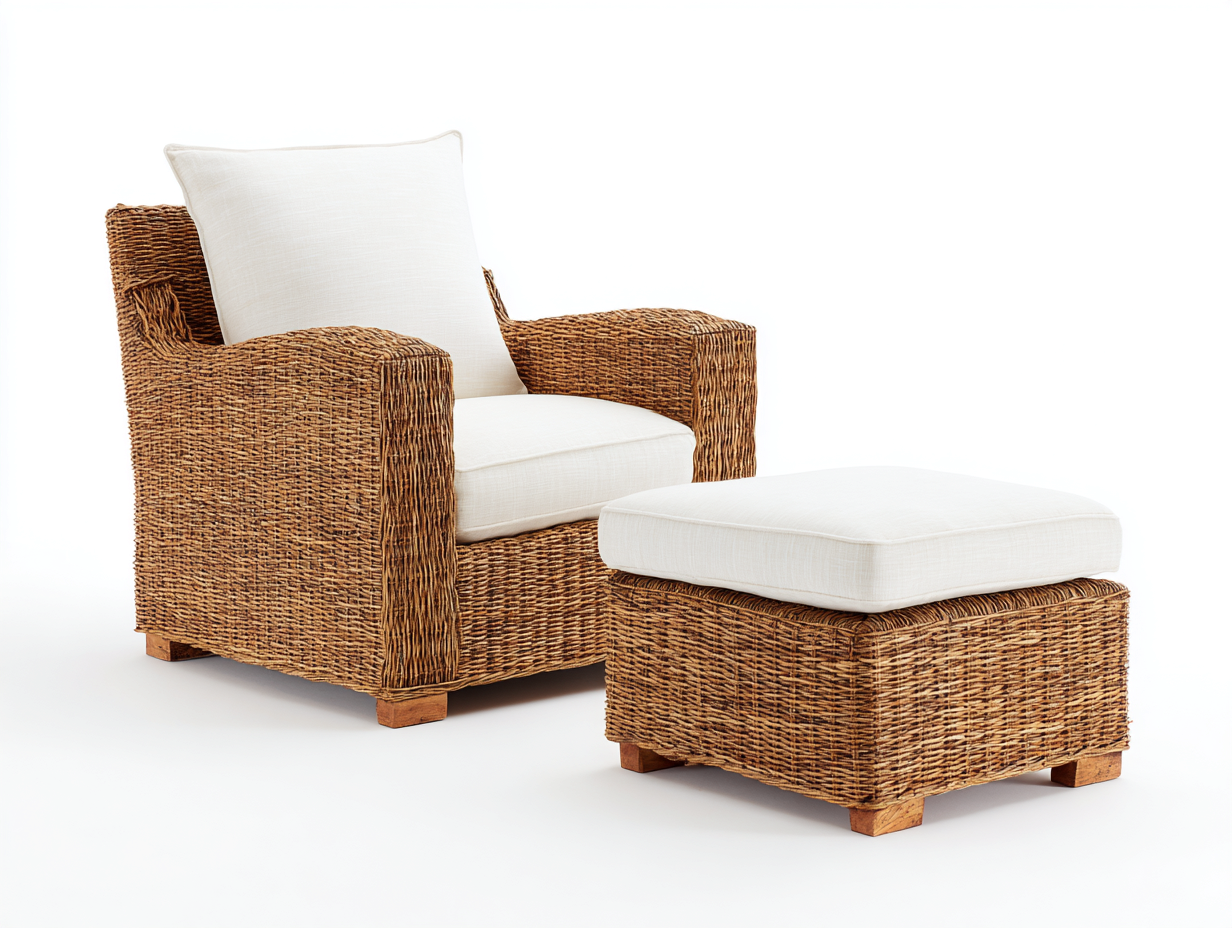 Poltrona da giardino con poggiapiedi - rattan-tessuto-legno - 102x90x86 cm - marrone-beige - stile rustico-Niriaoliving