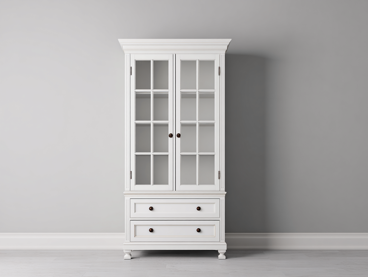 Vetrina - legno-vetro - 102x46x214 cm - bianco - stile classico provenzale-Niriaoliving