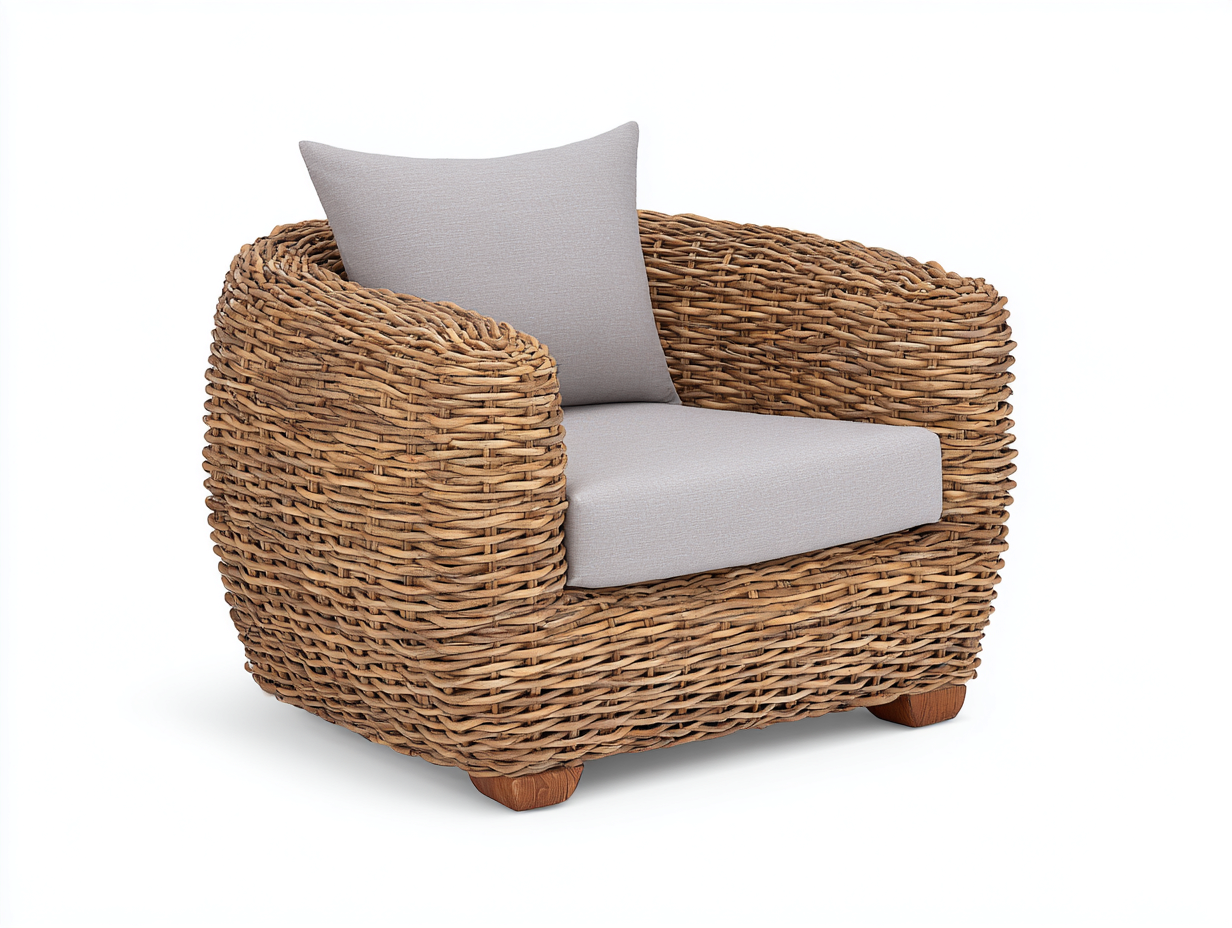 Poltrona da giardino - rattan-tessuto-legno - 108x94x78 cm - naturale-grigio - stile rustico-Niriaoliving