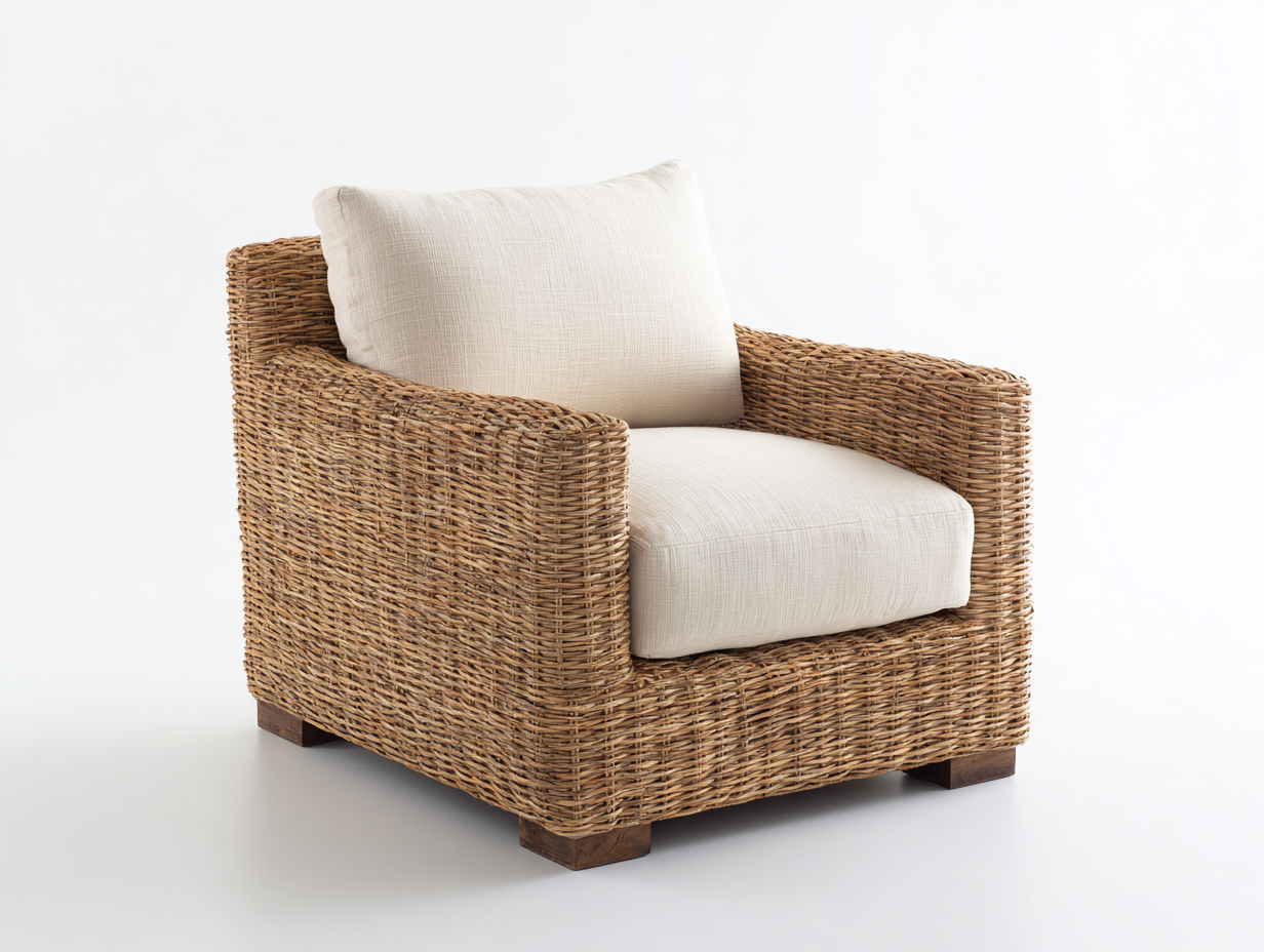 Poltrona da giardino - rattan-tessuto-legno - 103x92x78 cm - marrone-beige - stile rustico-Niriaoliving
