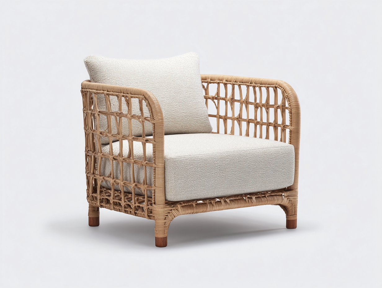 Poltrona da giardino - rattan-tessuto-legno - 95x83x84 cm - naturale-beige - stile boho-Niriaoliving