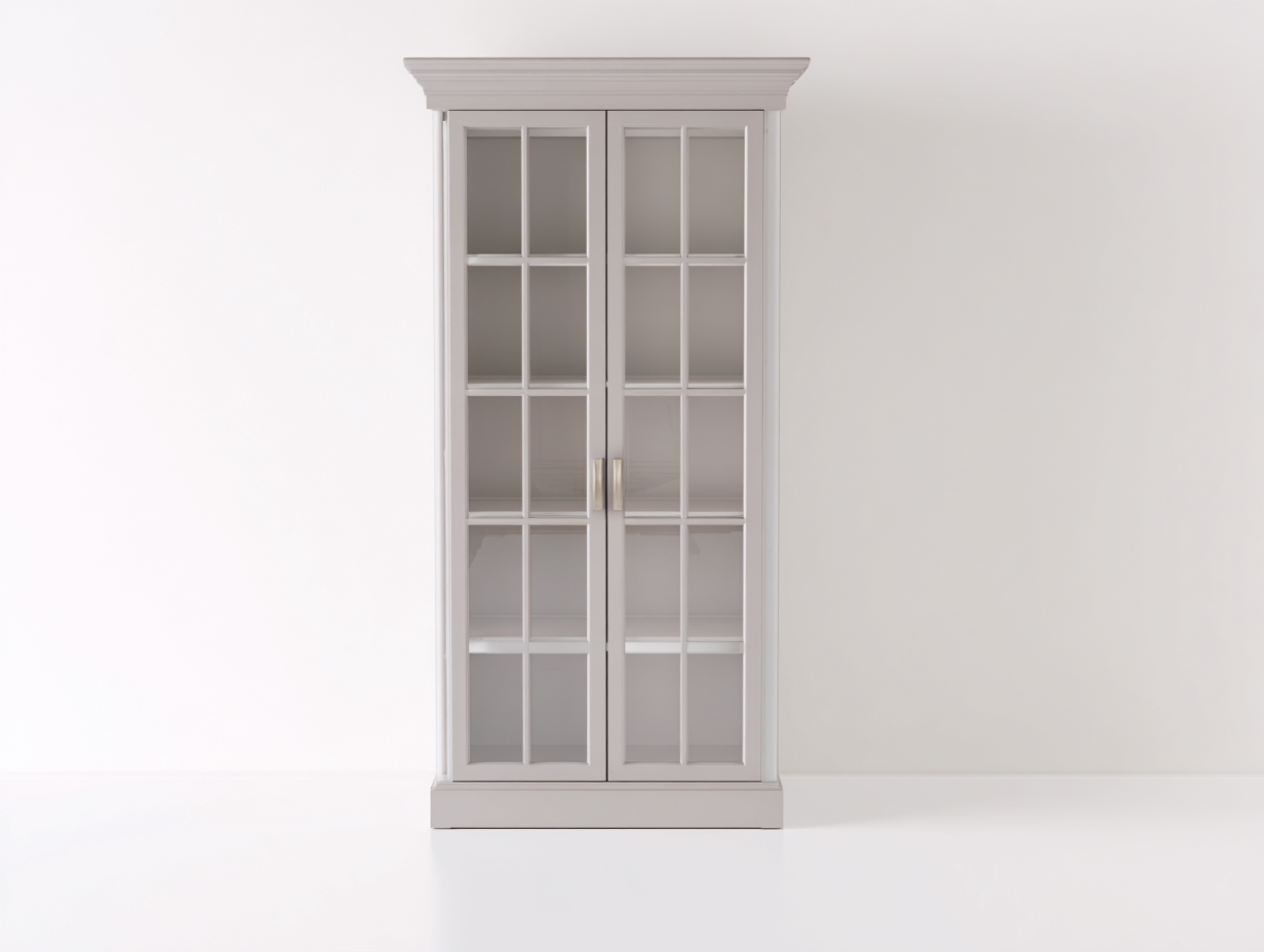Vetrina - legno-vetro - 90x40x190 cm - grigio chiaro - stile moderno-Niriaoliving