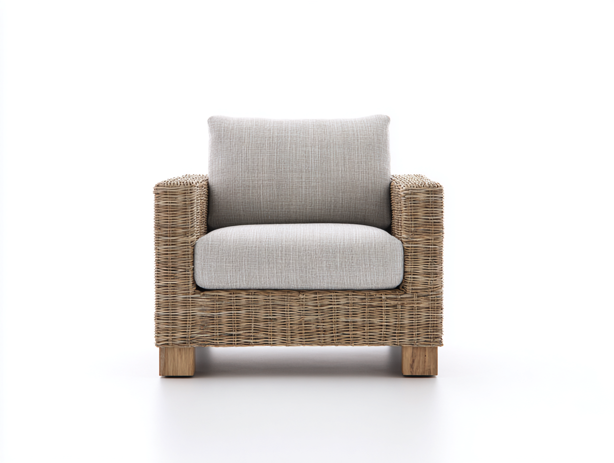 Poltrona da giardino - rattan-tessuto-legno - 96x88x78 cm - beige-grigio - stile naturale-Niriaoliving