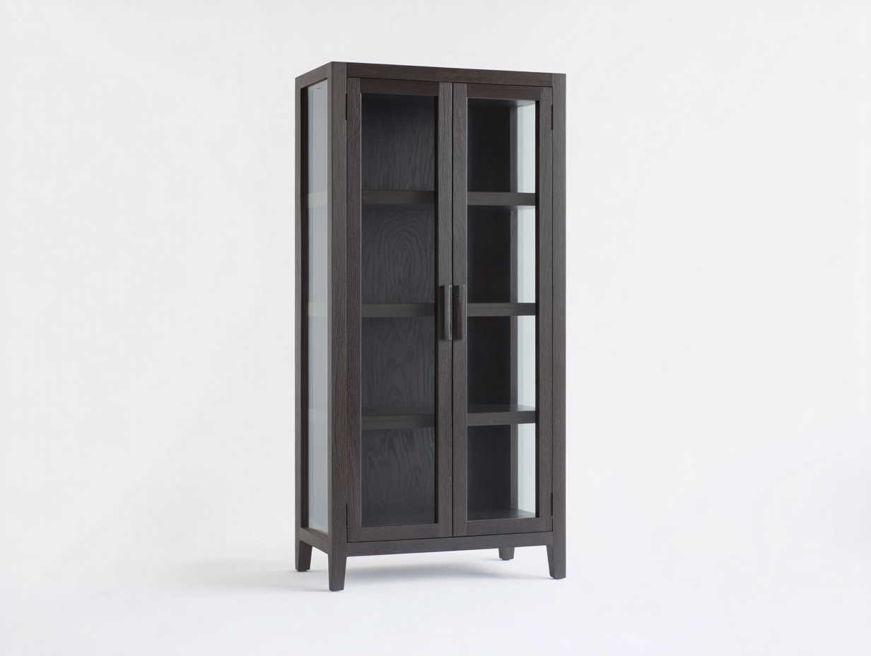 Vetrina - legno-vetro - 82x40x175 cm - grigio antracite - stile nordico-Niriaoliving