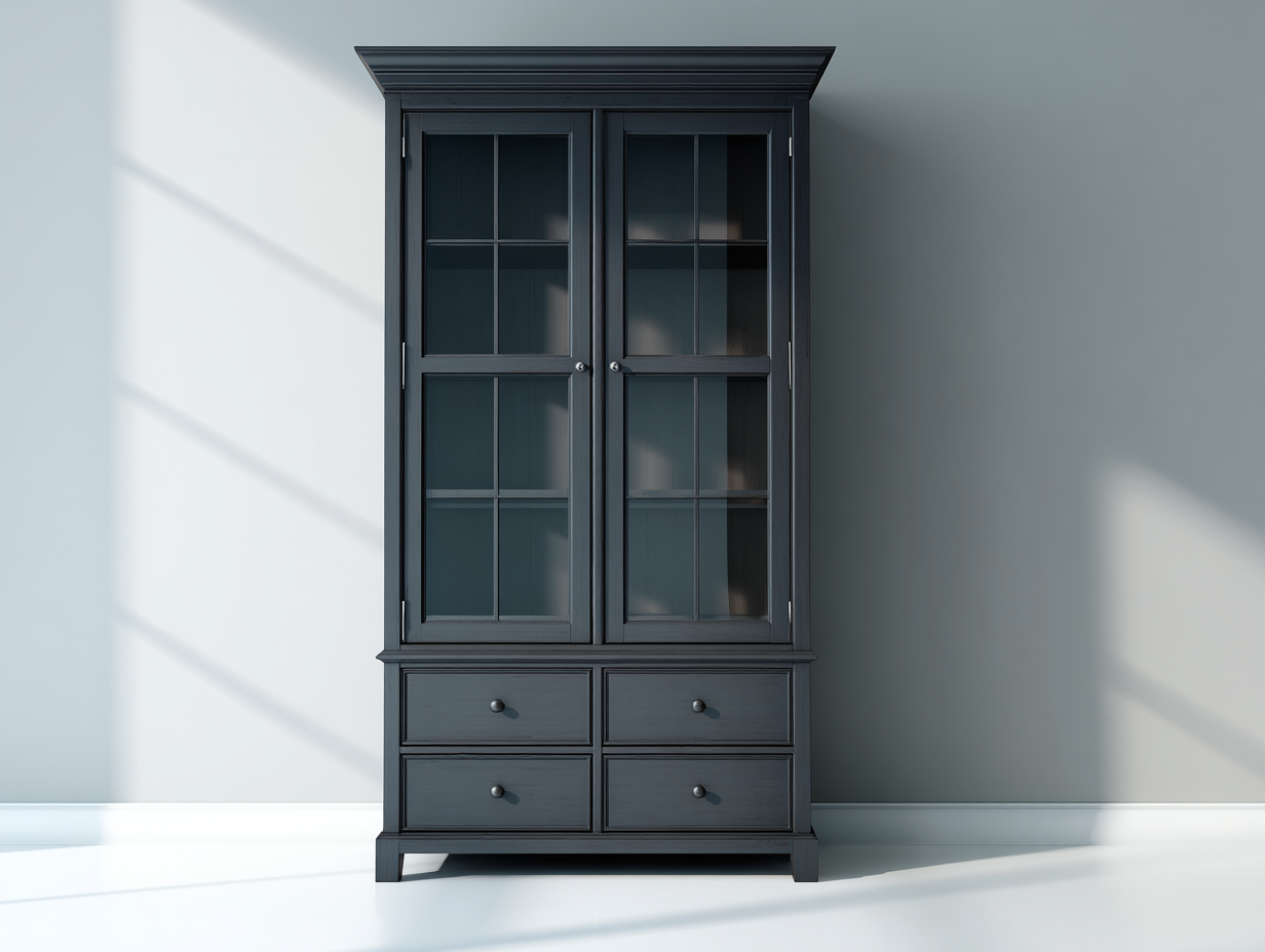 Vetrina - legno-vetro - 118x50x225 cm - grigio antracite - stile classico elegante-Niriaoliving