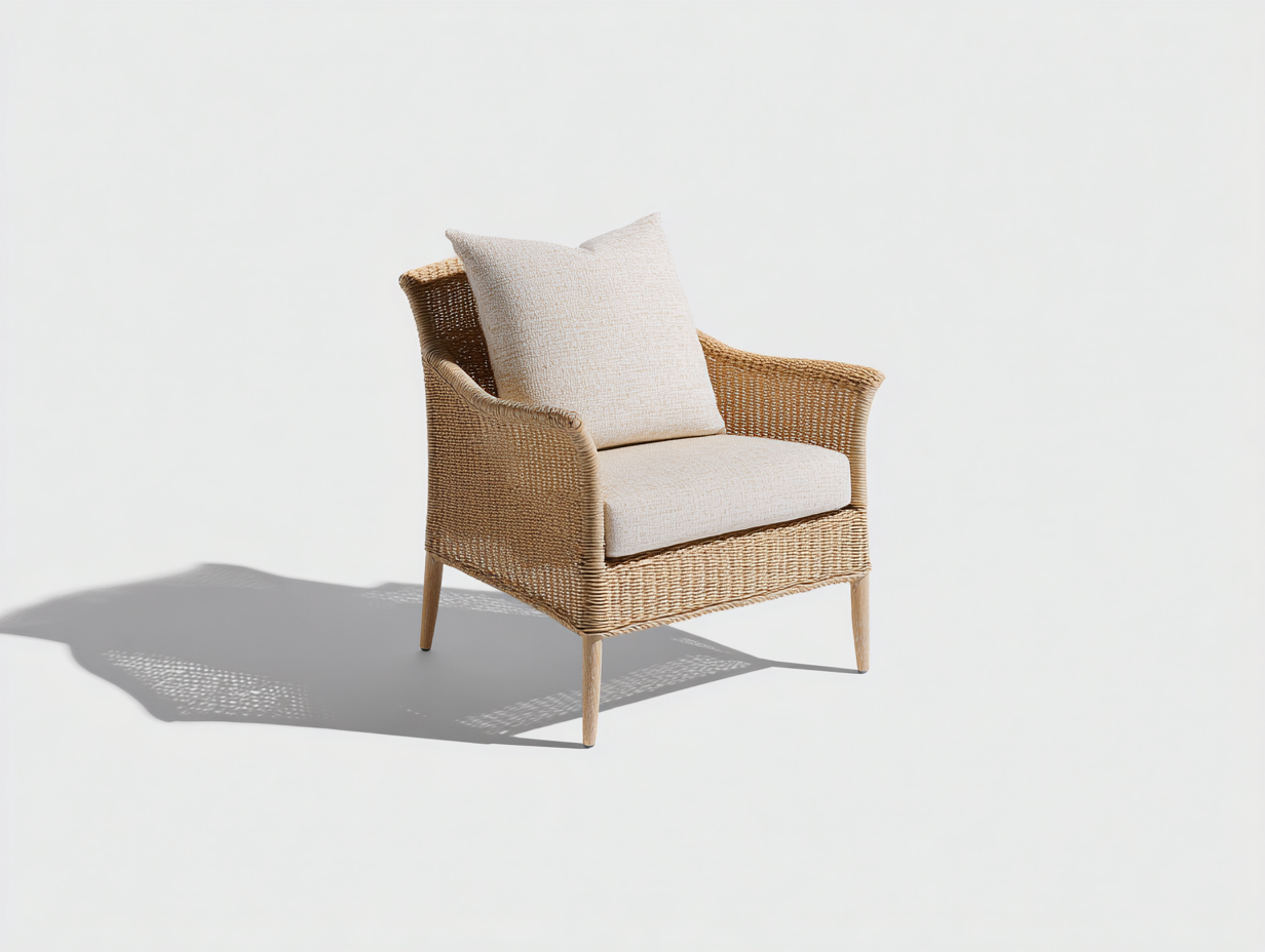 Poltrona da giardino - rattan-tessuto-legno - 94x82x84 cm - naturale-beige - stile mediterraneo-Niriaoliving