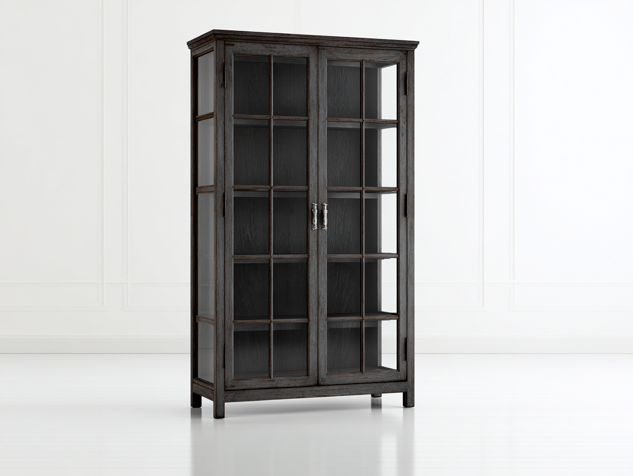 Vetrina - legno-vetro - 96x44x188 cm - grigio scuro - stile classico contemporaneo-Niriaoliving