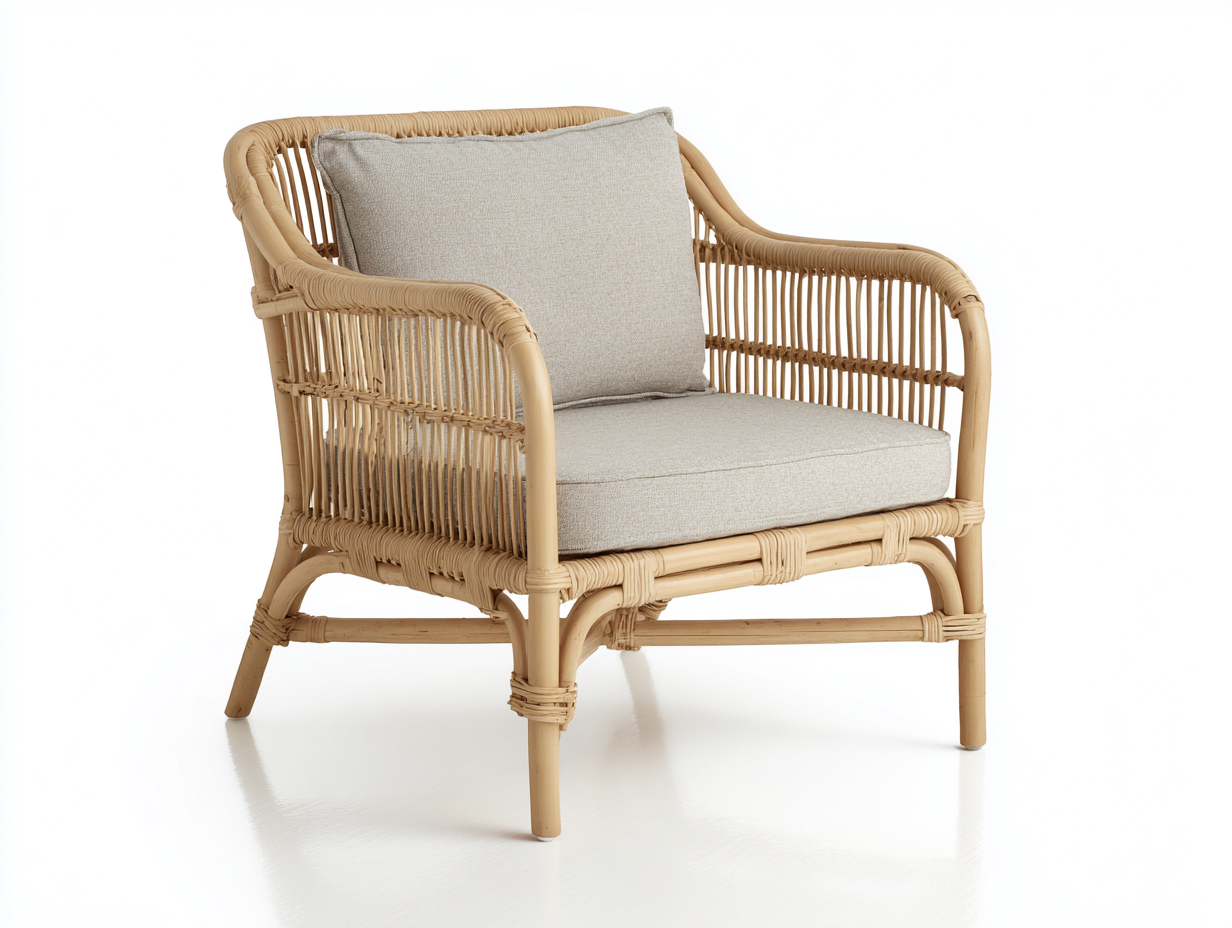Poltrona da giardino - rattan-tessuto - 92x84x86 cm - beige - stile naturale-Niriaoliving