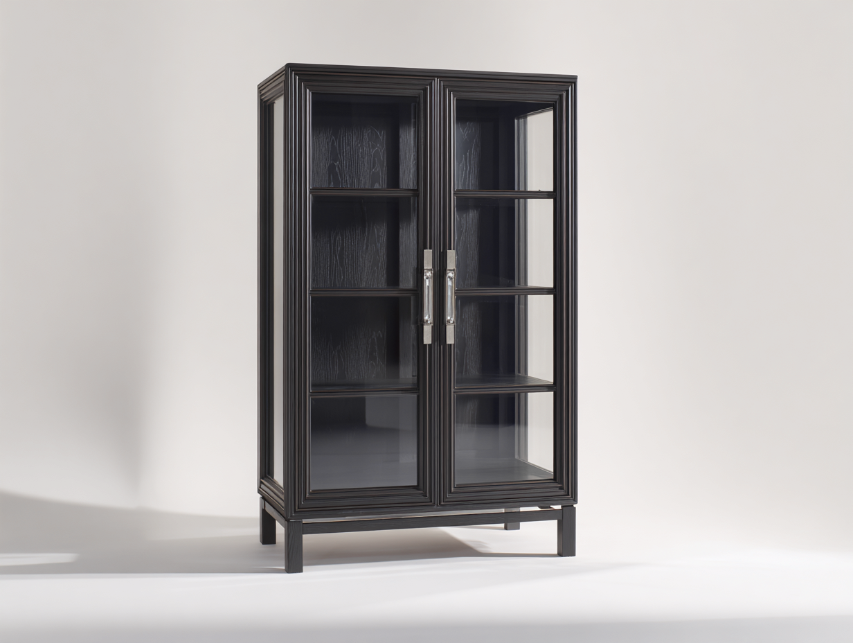 Vetrina - legno-vetro-metallo - 90x42x170 cm - grigio carbone - stile art déco-Niriaoliving