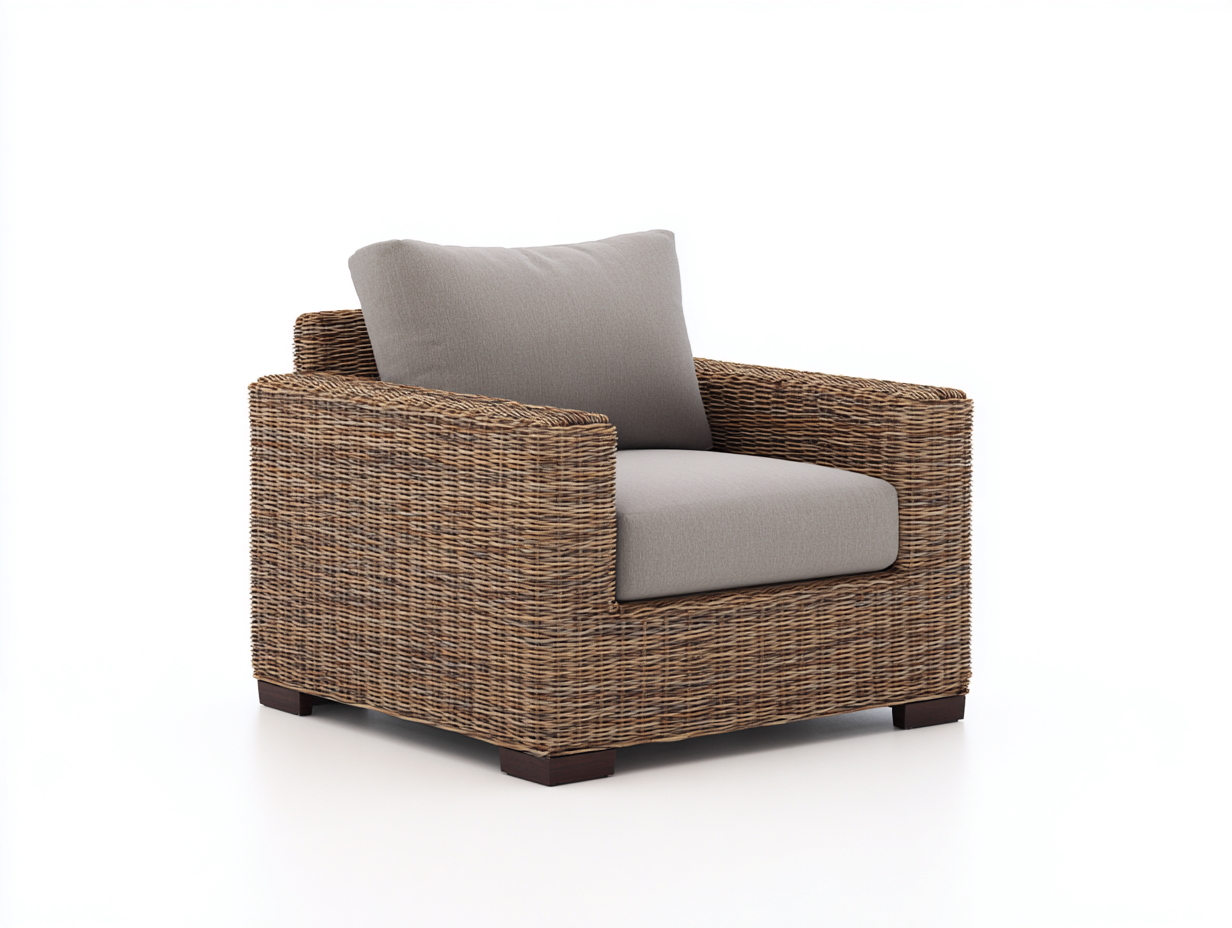 Poltrona da giardino - rattan-tessuto-legno - 105x92x76 cm - naturale-grigio - stile rustico-Niriaoliving