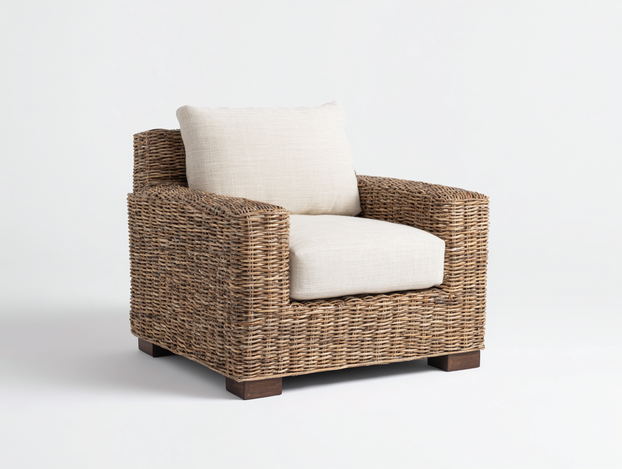 Poltrona da giardino - rattan-tessuto-legno - 102x90x76 cm - marrone-beige - stile rustico-Niriaoliving