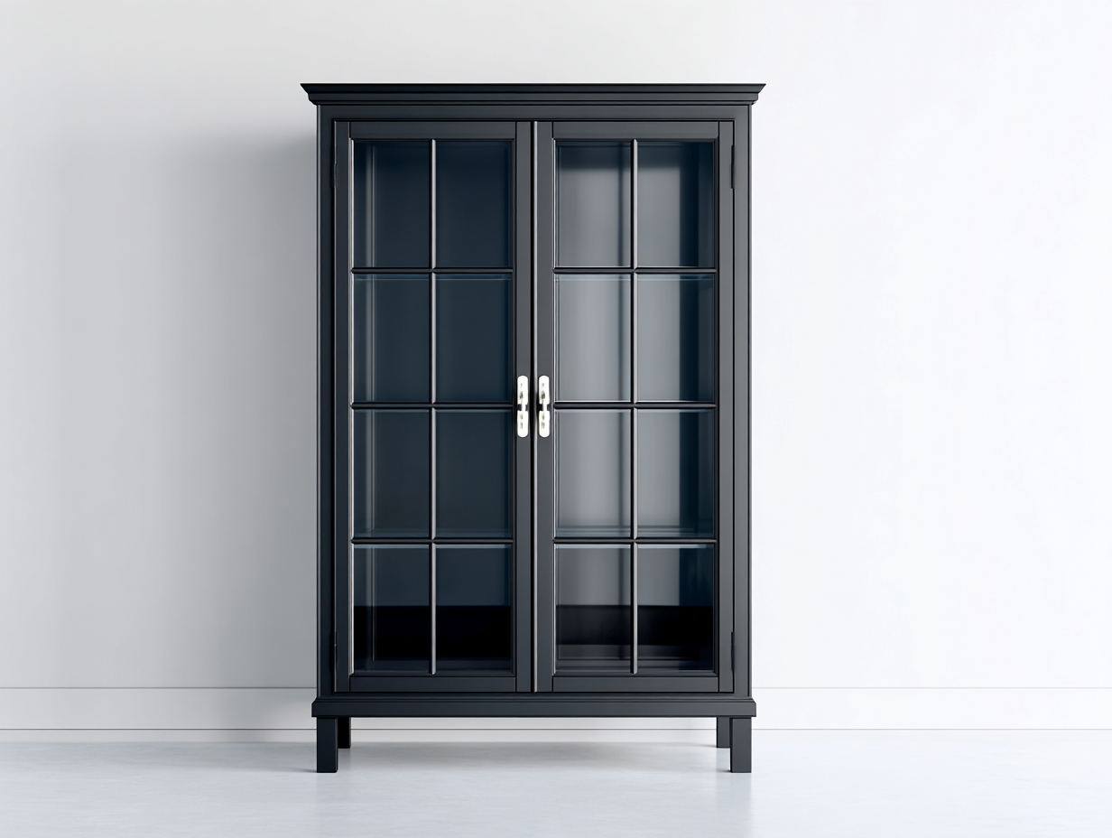 Vetrina - legno-vetro-metallo - 98x44x184 cm - blu notte - stile classico contemporaneo-Niriaoliving