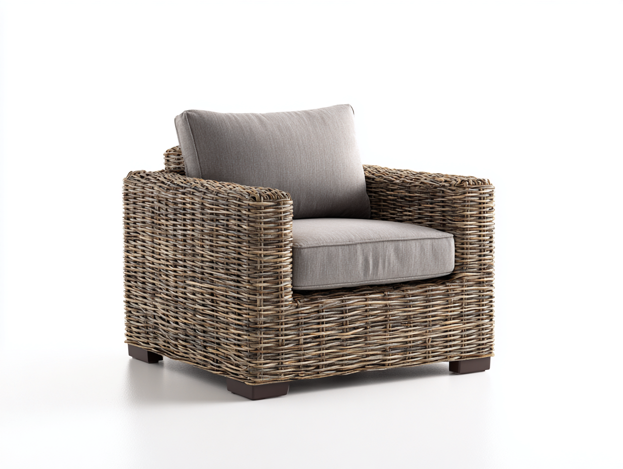 Poltrona da giardino - rattan-tessuto-legno - 104x90x77 cm - naturale-grigio - stile rustico-Niriaoliving