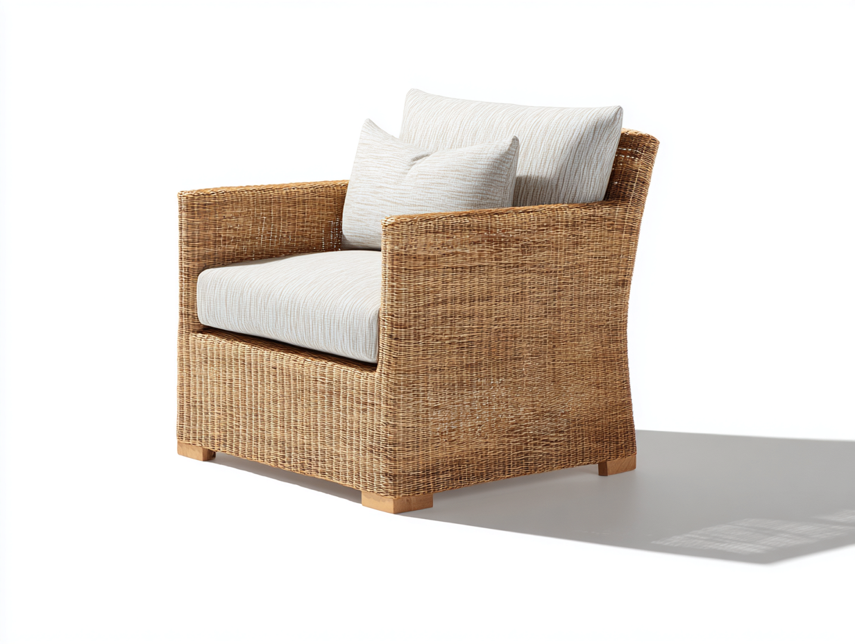 Poltrona da giardino - rattan-tessuto-legno - 101x89x82 cm - naturale-beige - stile mediterraneo-Niriaoliving