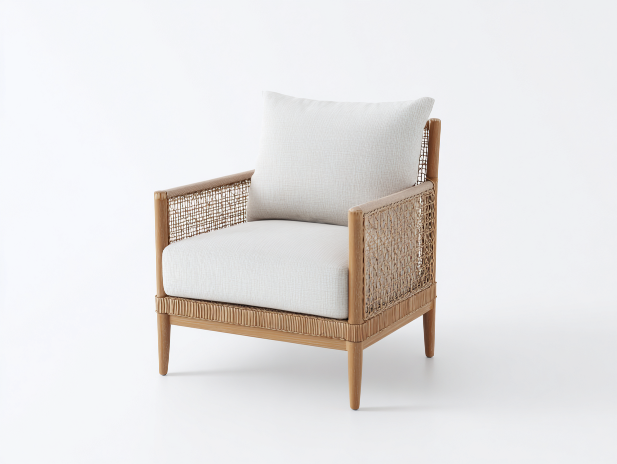 Poltrona da giardino - rattan-tessuto-legno - 93x81x86 cm - naturale-beige - stile boho-Niriaoliving