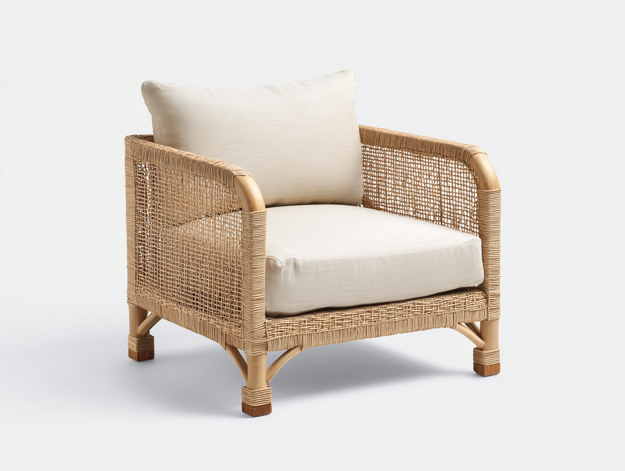 Poltrona da giardino - rattan-tessuto-legno - 97x85x83 cm - naturale-beige - stile boho-Niriaoliving