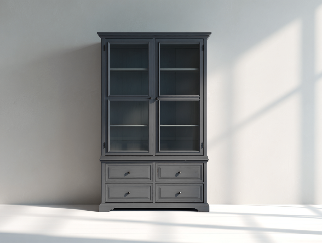 Vetrina - legno-vetro - 112x48x210 cm - grigio scuro - stile classico-Niriaoliving