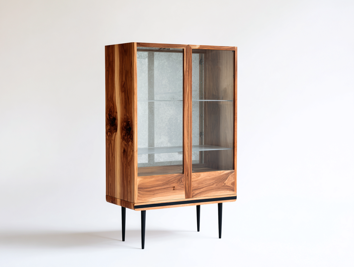 Vetrina - legno-vetro-metallo - 92x42x168 cm - noce naturale-nero - stile moderno di metà secolo-Niriaoliving