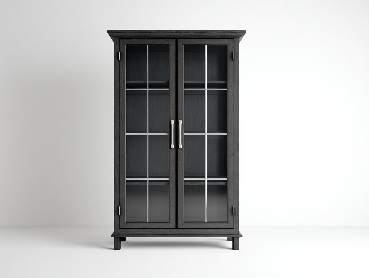 Vetrina - legno-vetro-metallo - 94x43x176 cm - grigio antracite - stile classico moderno-Niriaoliving