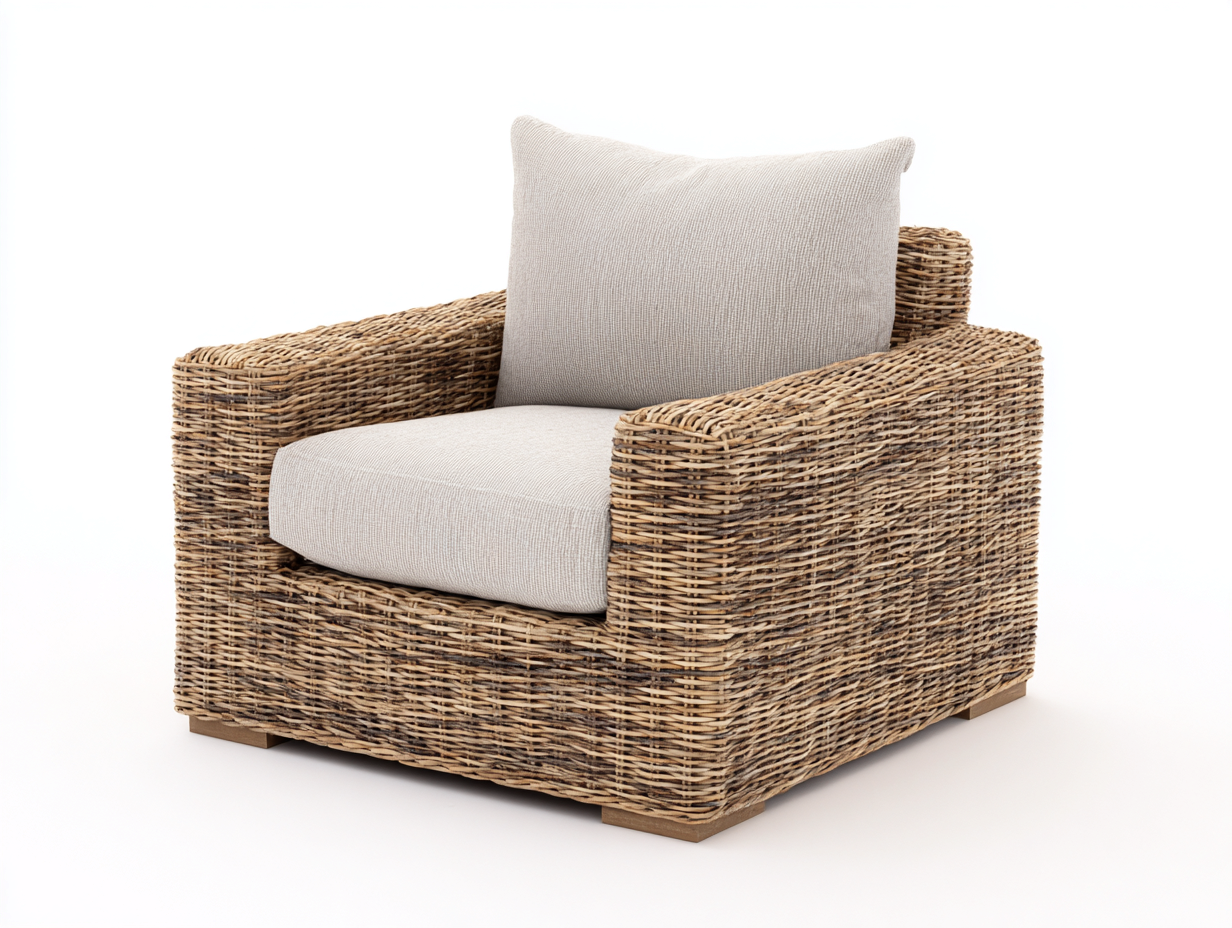 Poltrona da giardino - rattan-tessuto-legno - 106x91x76 cm - naturale-beige - stile rustico-Niriaoliving